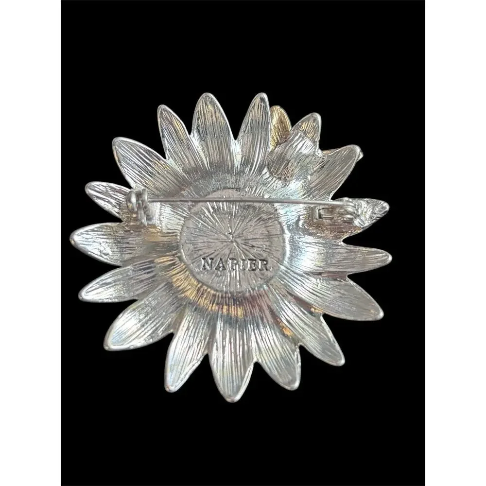 Vtg Two Tone Napier 2” Flower Butterfly Brooch Nature Cottagecore